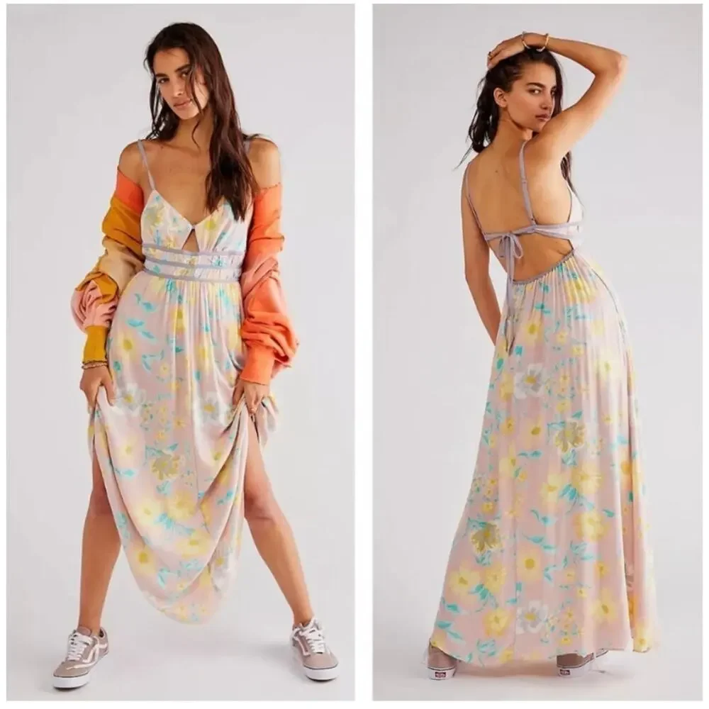 New Free People Wisteria Maxi Dress Light Combo Size Large - Picture 2 of 11